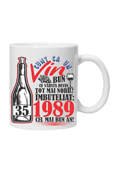 OEM Cana albă personalizată „A Good Wine 1989-35” 35 ani, INOVATIX®. 330 ml