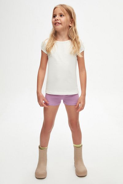 LOVETTI Ecru Basic Girl's Zero Collar Watermelon Sleeve T-Shirt