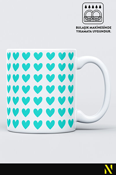 nilizma Turquoise Heart Patterned Colorful Mug Cup – 330 ml Mug | Stylish and Durable Design