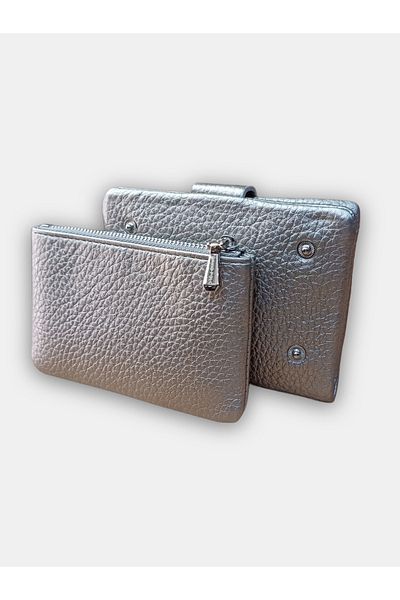 KY Women's Silver Gray Wallet Card Holder a Quality Soft Leather Medium Size