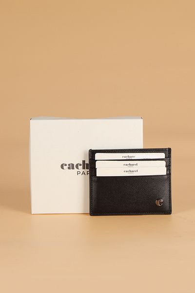 Cacharel 0244 Genuine Leather Men's Wallet Card Holder Lacos Black