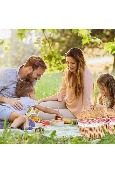 EVİMTATLIEVİM Wicker Picnic Basket Double Lid Red Lined 40cm