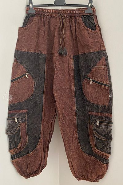 AYASOFYA OTANTIK Unisex Nepalese Brown Ethnic με ελαστική μέση και πόδια με τσέπες από βαμβακερό χαλαρό παντελόνι Bohemian Shalwar