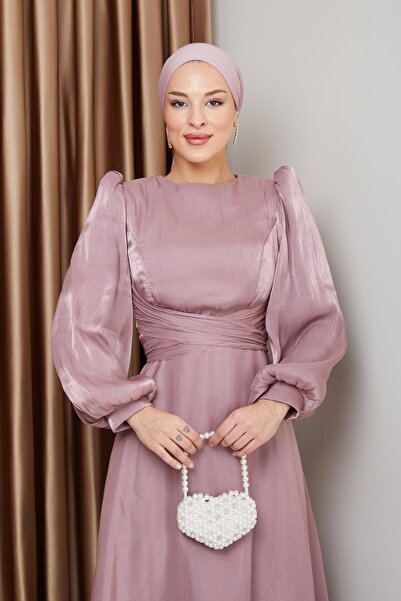 Olcay Yoryo Silk Hijab με χιαστί ζώνη, βραδινό φόρεμα - ROSE 1238