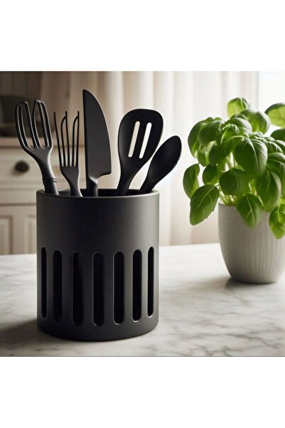 ÇAKRA Suport pentru tacâmuri pentru ustensile de bucătărie, negru mat, cu des...