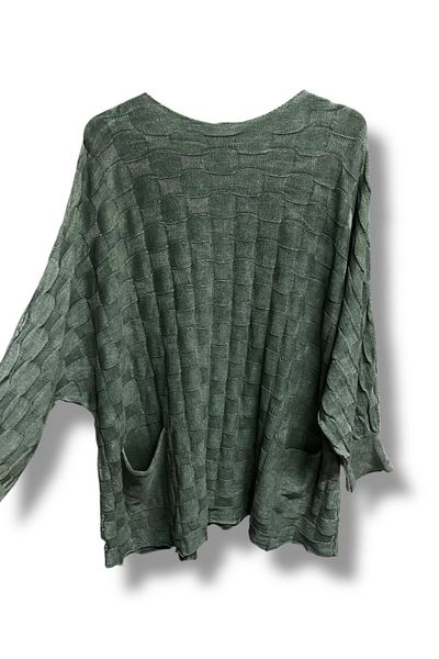Butik Two Pockets Washed Square Pattern Cotton Knitwear-Khaki