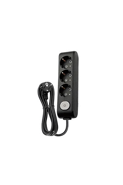 VİKO Üçlü Çoklu Priz, Anahtarlı, Uzatma Kablosu, 3lü, 1m, Siyah