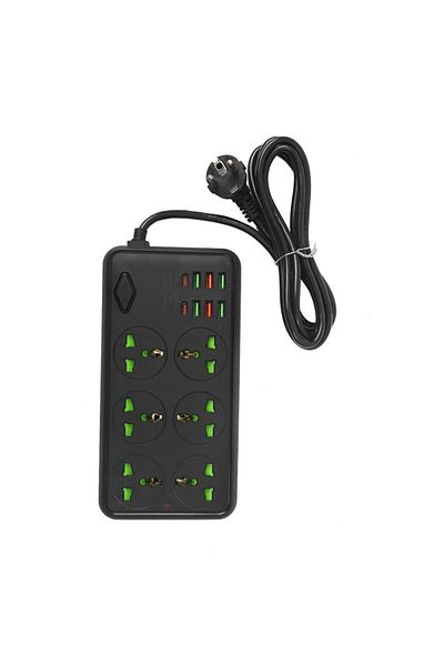 Generic 6 منافذ USB وشريط طاقة 6 اتجاهات مع كابل تمديد شحن بمنفذي USB من النوع C