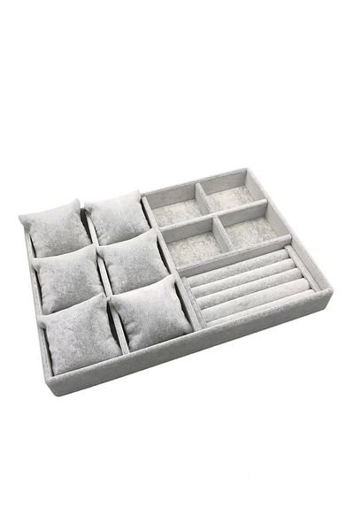 MeGass Dekor Domestic Production Oslo Model Suede Coated Gray Color Padded Mix Inside Drawer Jewelry Organizer