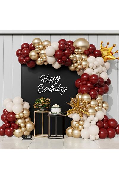 Parti Setim Deep Red / White / Gold Chrome Set of 100 Balloon Chains