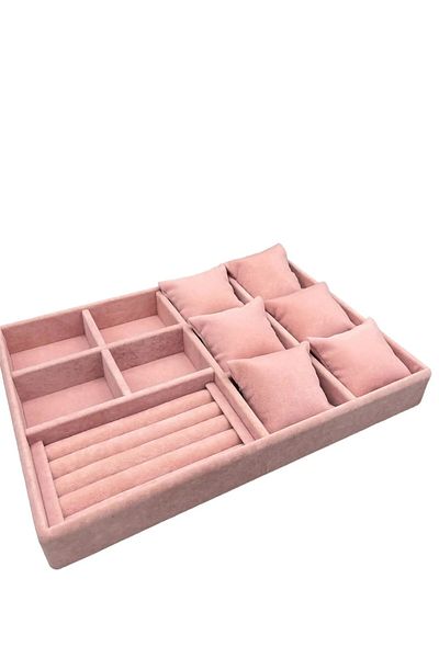 MeGass Dekor Domestic Production Oslo Model Suede Coated Pink Color Padded Mix Inside Drawer Jewelry Organizer