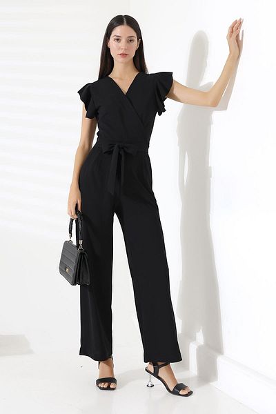 ribana Double Breasted Jumpsuit with Flounces on the Sleeves and Belted Waist