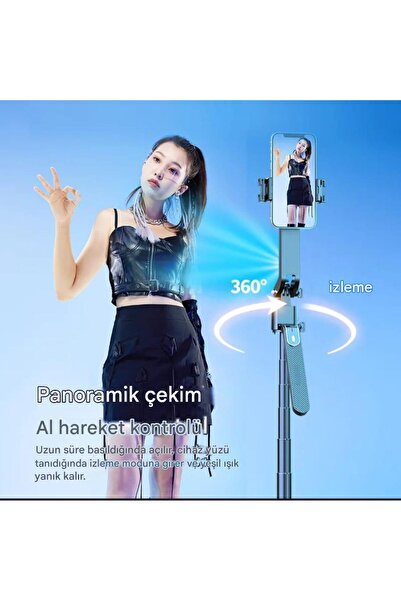 Asfal Yüz Takibi Yapan Selfie Çubuğu, Çantalı, Uzaktan Kumandalı, 360° Dönen 180 Cm, Gopro Uyumlu Tripod