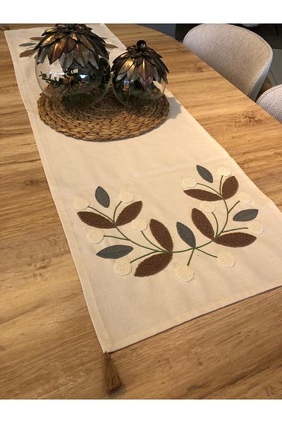 LUWİNO HOME Punch Runner Brown Daisy 35X140 cm