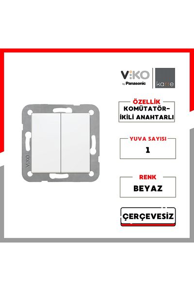 VİKO White Frameless Karre Commutator, Double Grounded Switch Socket