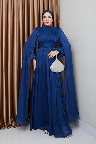 Olcay Öv és köpeny részletes Yorgo selyem hidzsáb estélyi ruha K. INDIGO 1237