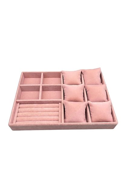 MeGass Dekor Domestic Production Oslo Model Suede Coated Pink Color Padded Mix Inside Drawer Jewelry Organizer