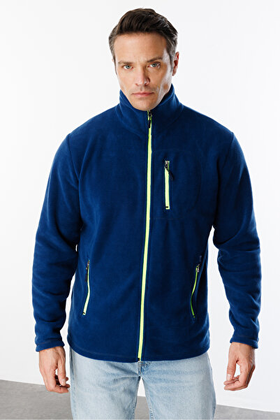 GENIUS STORE Jachetă de exterior pentru bărbați din fleece - cu fermoar complet, 3 buzunare, fleece tactic