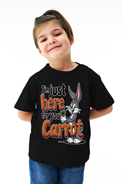 Kids تي شيرت أسود مطبوع للجنسين من باغز باني لوني تونز