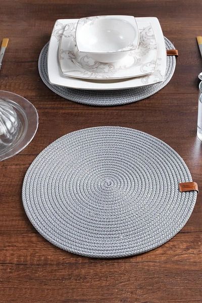 FİNGEV 6 Pieces 32cm Round Wicker American Service Wicker Jute Weave Plate Presentation Set