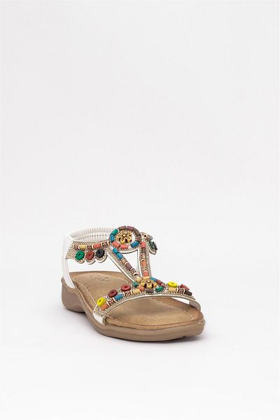 Guja Women's Stone Flat Sandals - White 25Y150-1
