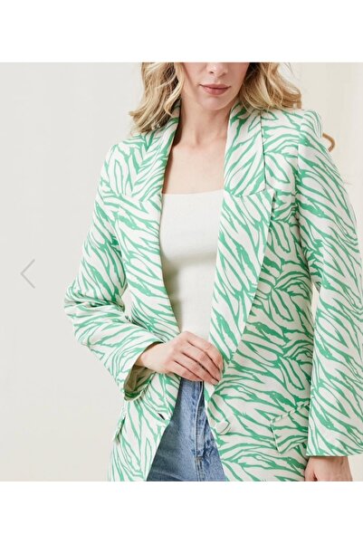 Özge Butik Astarlı Yeşil Keten Blazer Ceket