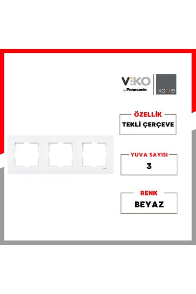 VİKO Karre Socket Frame – Triple, Horizontal, White, Stylish and Durable Design