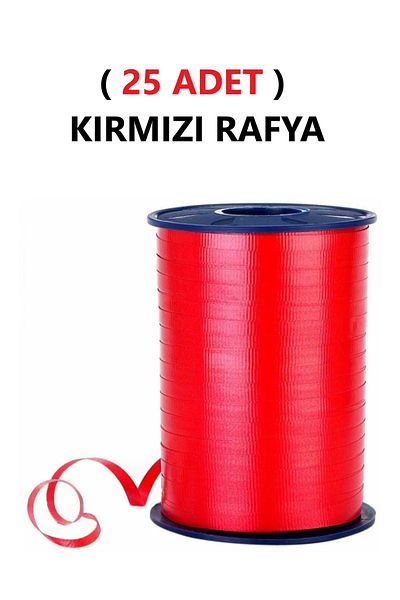 TİFOYS (25 Pieces) 200 Meters Rabant Red Raffia Ribbon Ribbon