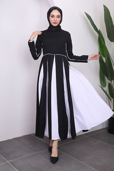 İmajButik Μαύρο φόρεμα από ποπλίνα - με λεπτομέρεια ζώνης μέσης