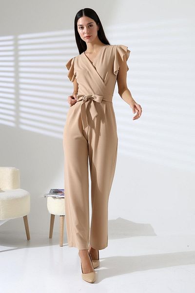 ribana Double Breasted Jumpsuit with Flounces on the Sleeves and Belted Waist