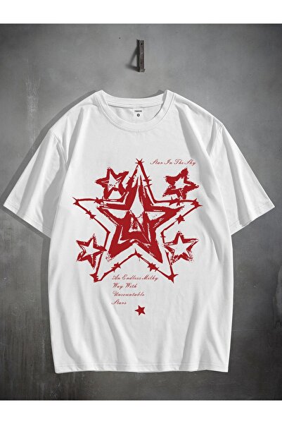 LAND MODA Men's Comfortable Round Neck T-Shirt with Geometric Pentagram Patte...