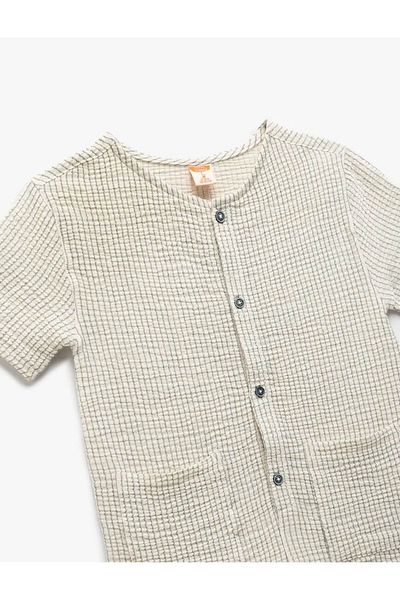 Koton Short Sleeve Button Detailed Ecru Baby Boy Jumpsuit 5Smb10007Tw