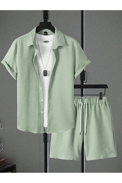 YNGMENCLASS Soft Textured Anti-Sweat Printed Shirt Shorts Set