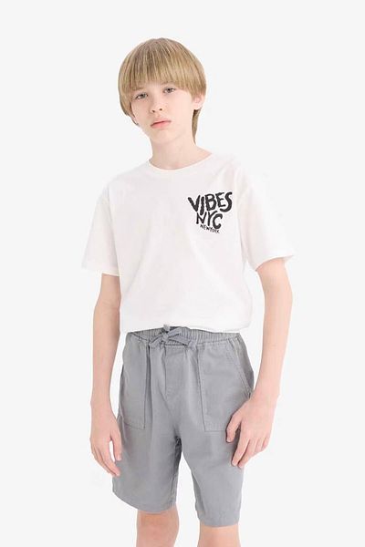 DeFacto Ανδρικό μπλουζάκι με στάμπα Crew Neck Off White E6314a8/wt32
