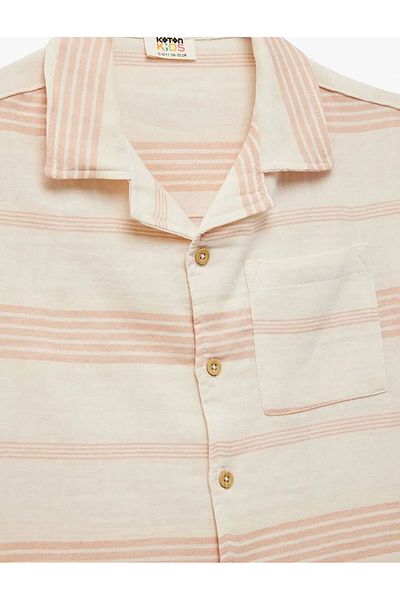 Koton Cotton Single Pocket Detailed Beige Boy's Shirt 5Skb60117Tw