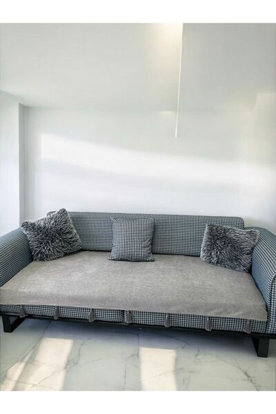 DESİGNBYASYAA Pati Dostu Koltuk Örtüsü Döşemelik Kumaş Püsküllü Kaymaz Sırt Ve Oturma Yerini Kaplar 140x200 Cm