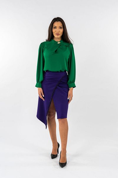 Gorgeaux Emerald Green Blouse and Purple Skirt Set - 4XL(48)