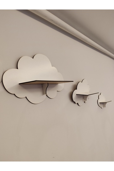Pleksibu 3'lü Beyaz Dekoratif Bulut Çocuk Odası Duvar Rafı ( 3 MM BEYAZ MDF )