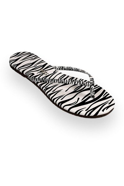 Tkees Tk-2209 Classic Patterned Flip Flops White-Black Women's Slippers