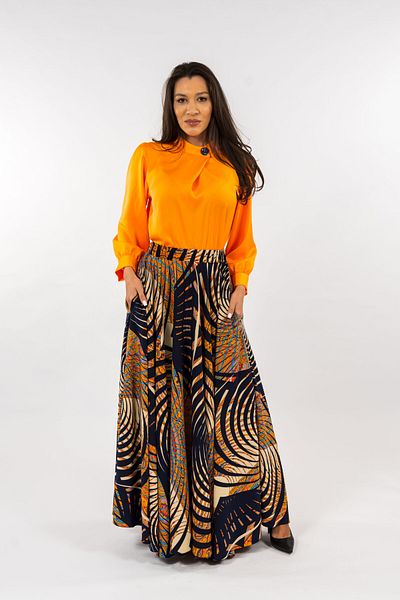 Gorgeaux Orange Blouse And Printed Skirt Set - M(38)