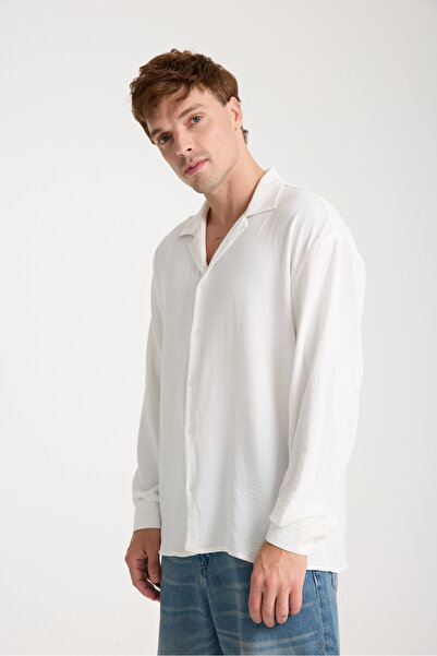 BİYOGRAF Erkek Keten Ayrobin Dokulu Bol Kalıp Oversize Salaş Gömlek