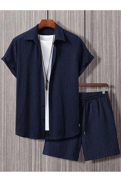 YNGMENCLASS SET DE PANTALONI SCURT DE CAMAȘĂ IMPRIMAT CU TEXTURA MOALE