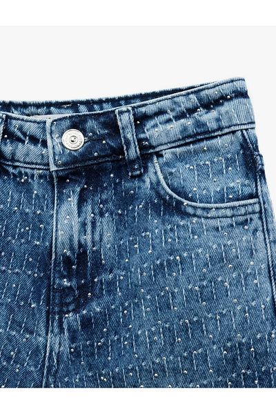 Koton Pantaloni de jeans pentru fete, din bumbac, cu picioare largi, deschise, indigo 5skg40119ad