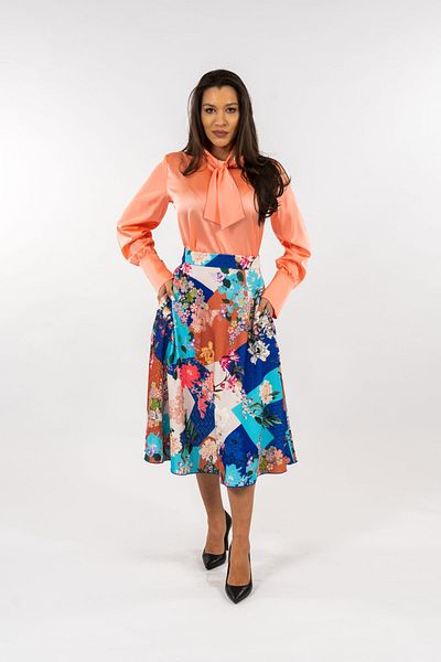 Gorgeaux Colorful Skirt and Salmon Pink Blouse Set - XXL(44)