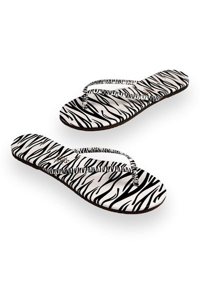 Tkees Tk-2209 Classic Patterned Flip Flops White-Black Women's Slippers