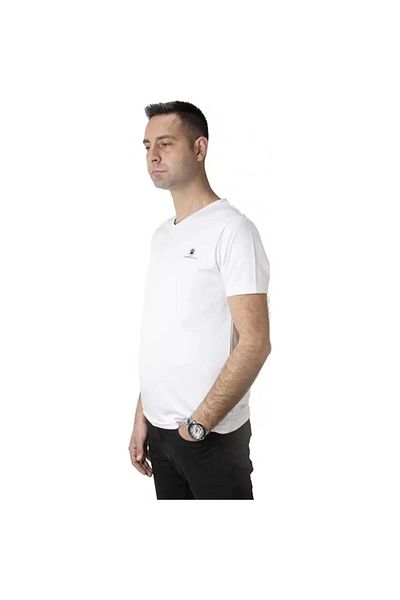 lumberjack Tricou Ct104 Basic Pes cu decolteu în V Beyaz Erkek