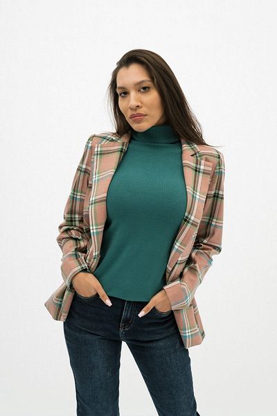 Gorgeaux Checkered Jacket and Green Knit Blouse Set - XXL(44)