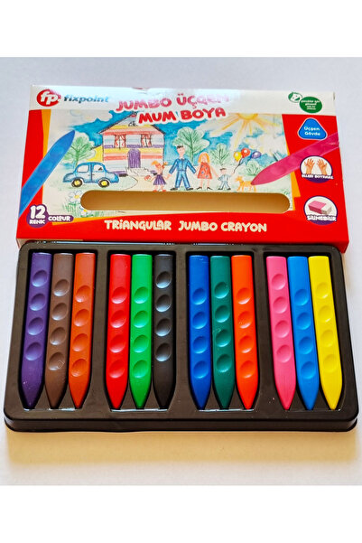 Modellino 12'li Elleri Kirletmeyen Jumbo Üçgen Mum Boya Fixpoint Silinebilir Triangular Jumbo Crayon