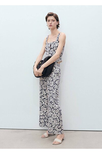 MANGO Woman Çiçekli keten pantolon