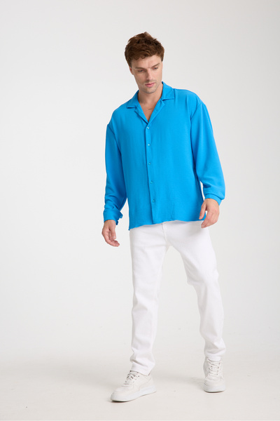 BİYOGRAF Erkek Keten Ayrobin Dokulu Bol Kalıp Oversize Salaş Gömlek